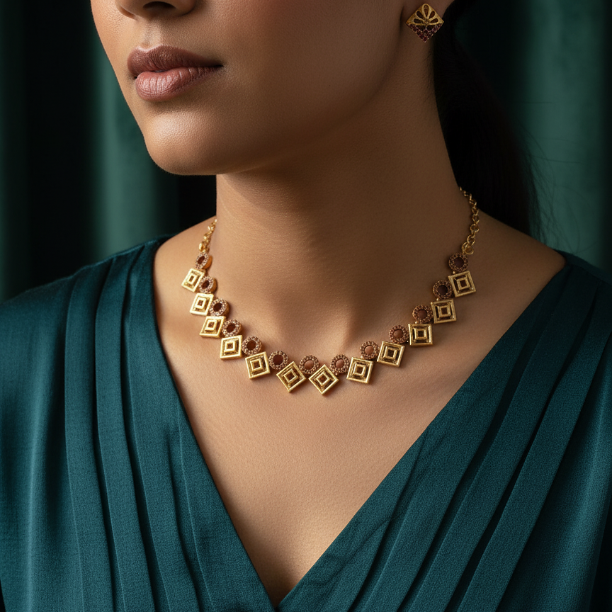 Geometric Squares & Circles Choker Set