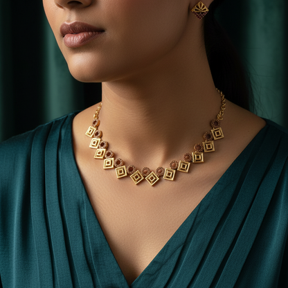 Geometric Squares & Circles Choker Set