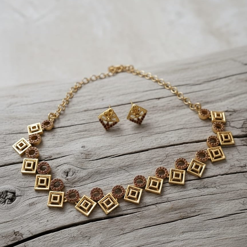 Geometric Squares & Circles Choker Set