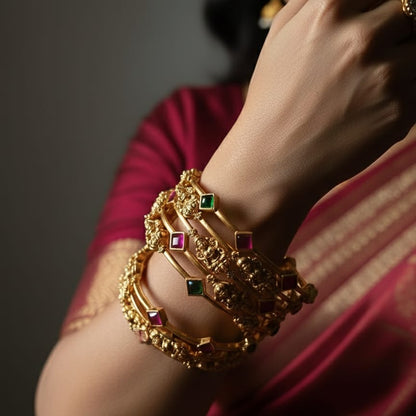 Goddess Lakshmi With Multi Colour Stones Bangles