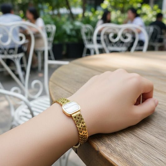 Gold-Tone Bracelet with Mother-of-Pearl Face
