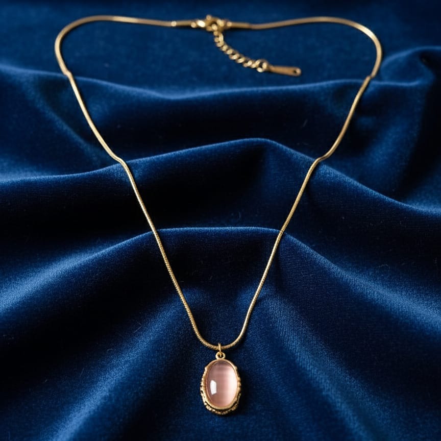 Gold-Tone Pendant Necklace with Oval Cat's Eye Stone