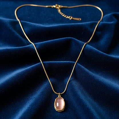 Gold-Tone Pendant Necklace with Oval Cat's Eye Stone
