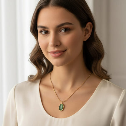 Gold-Tone Pendant Necklace with Oval Cat's Eye Stone