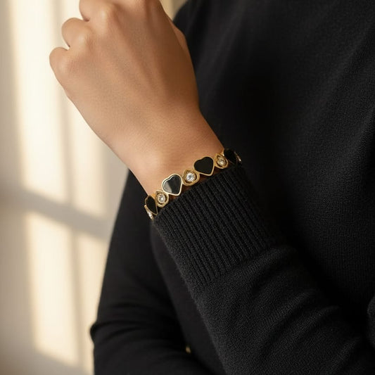 Gold-Tone and Black Heart Link Bracelet