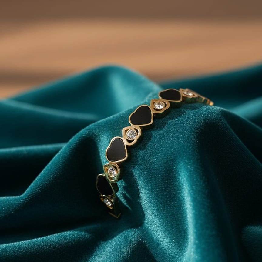 Gold-Tone and Black Heart Link Bracelet