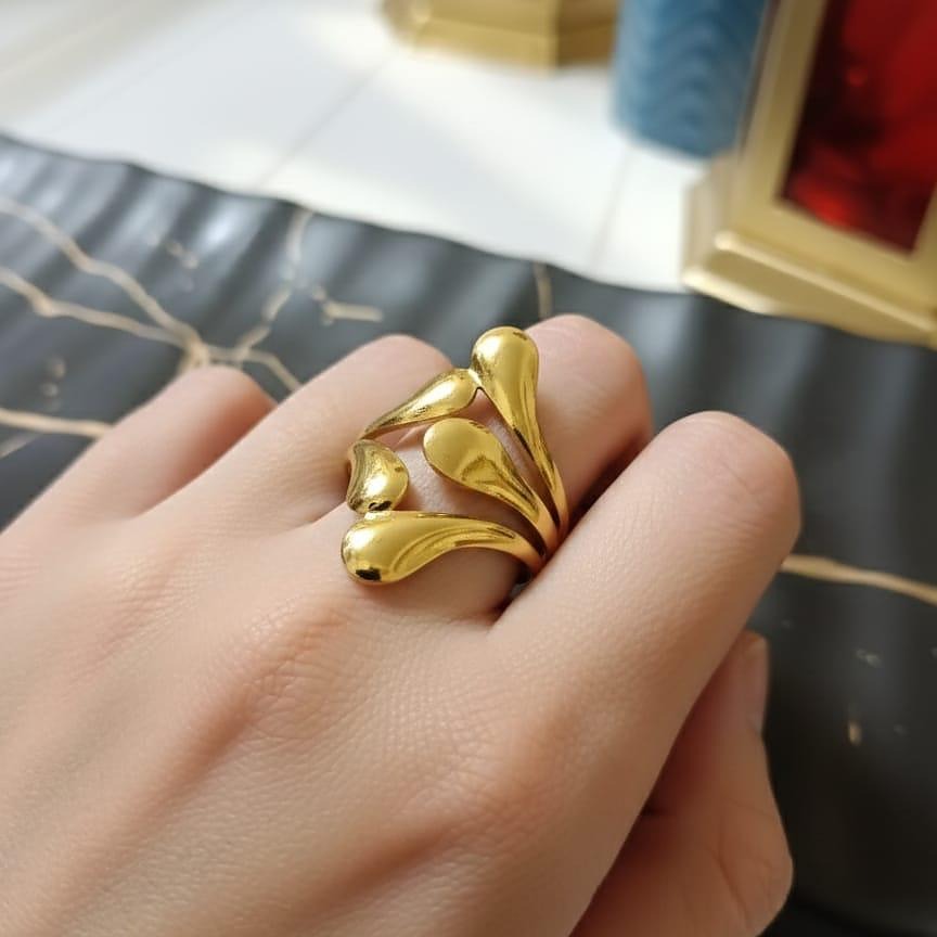 Gold-Toned Abstract Leaf Wrap Ring