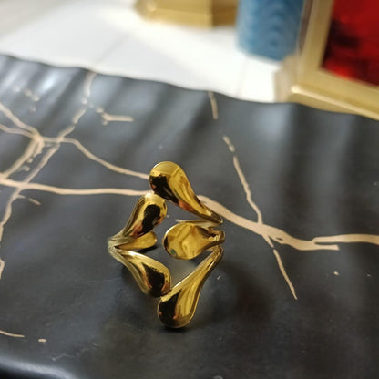 Gold-Toned Abstract Leaf Wrap Ring
