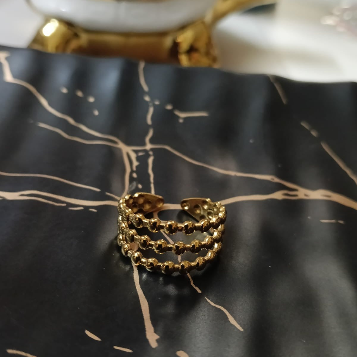 Gold-Toned Beaded Triple-Band Ring
