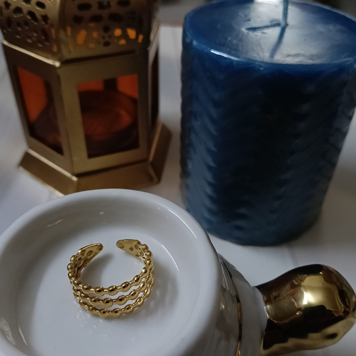 Gold-Toned Beaded Triple-Band Ring