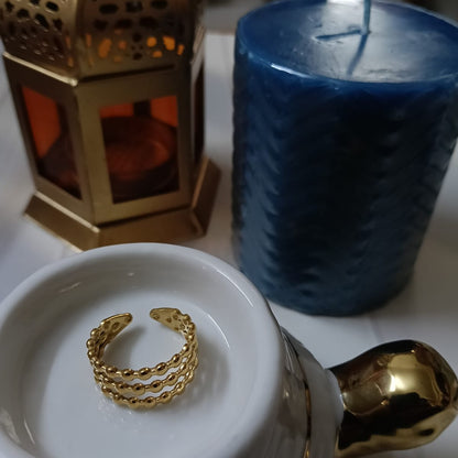 Gold-Toned Beaded Triple-Band Ring