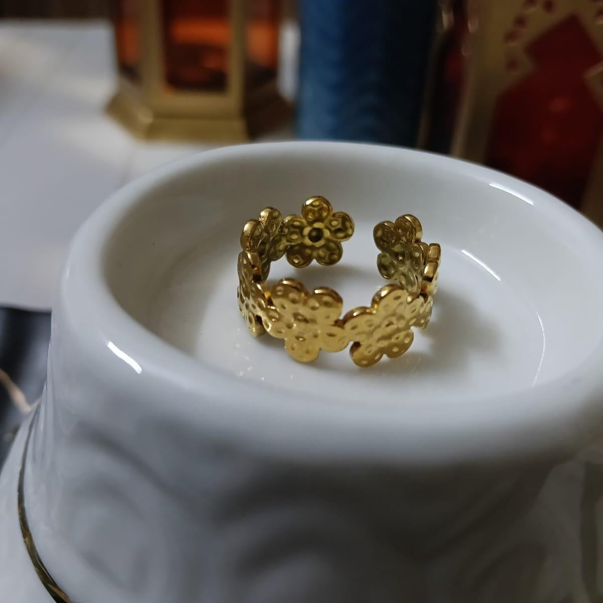 Gold-Toned Cut-Out Floral Ring