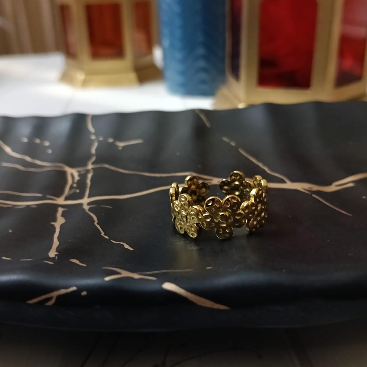 Gold-Toned Cut-Out Floral Ring