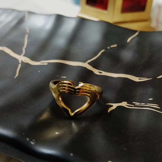 Gold-Toned Hugging Hands Heart Ring
