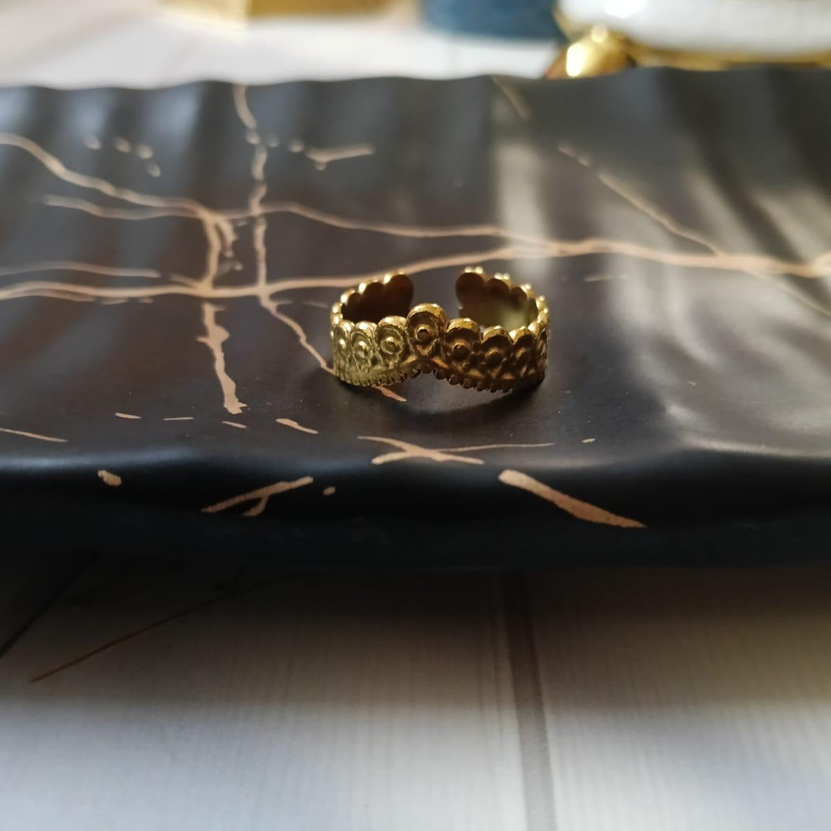 Gold-Toned Patterned Cuff Ring