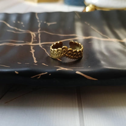 Gold-Toned Patterned Cuff Ring