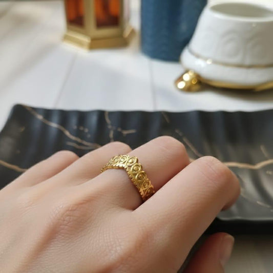 Gold-Toned Patterned Cuff Ring
