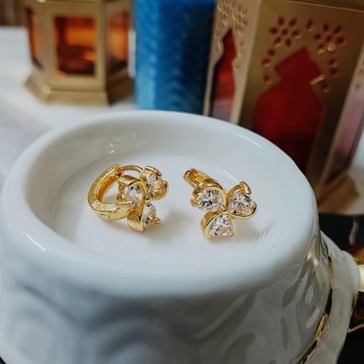 Gold-Toned Pave Clover Stud Earrings