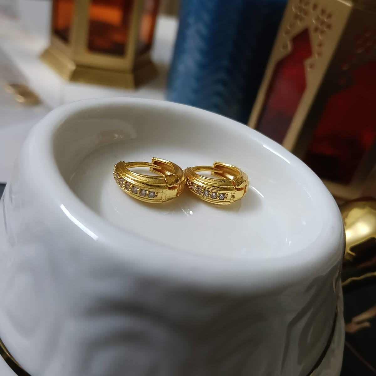 Gold-Toned Pave Huggie Hoop Earrings