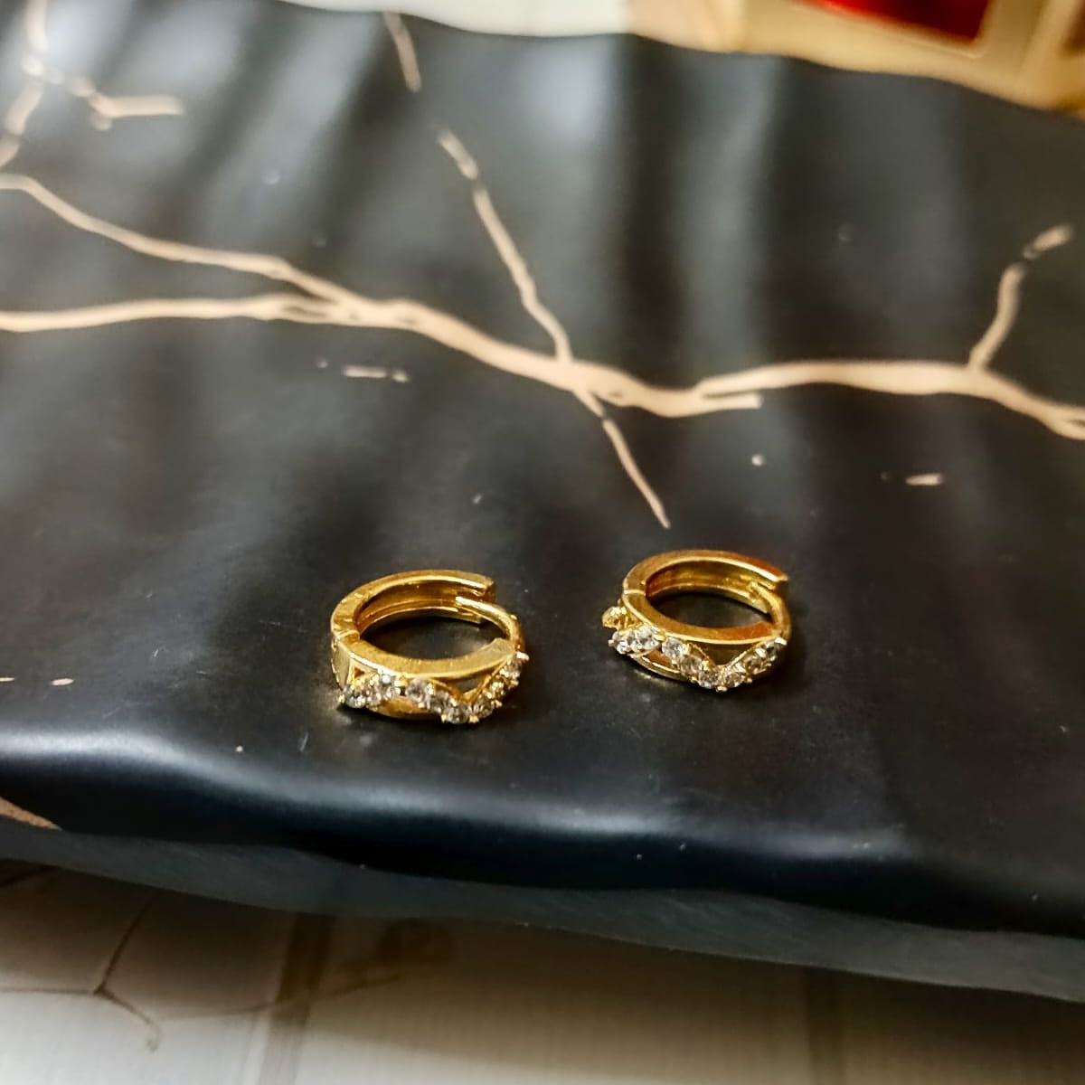 Gold-Toned Pave Star Huggie Hoops