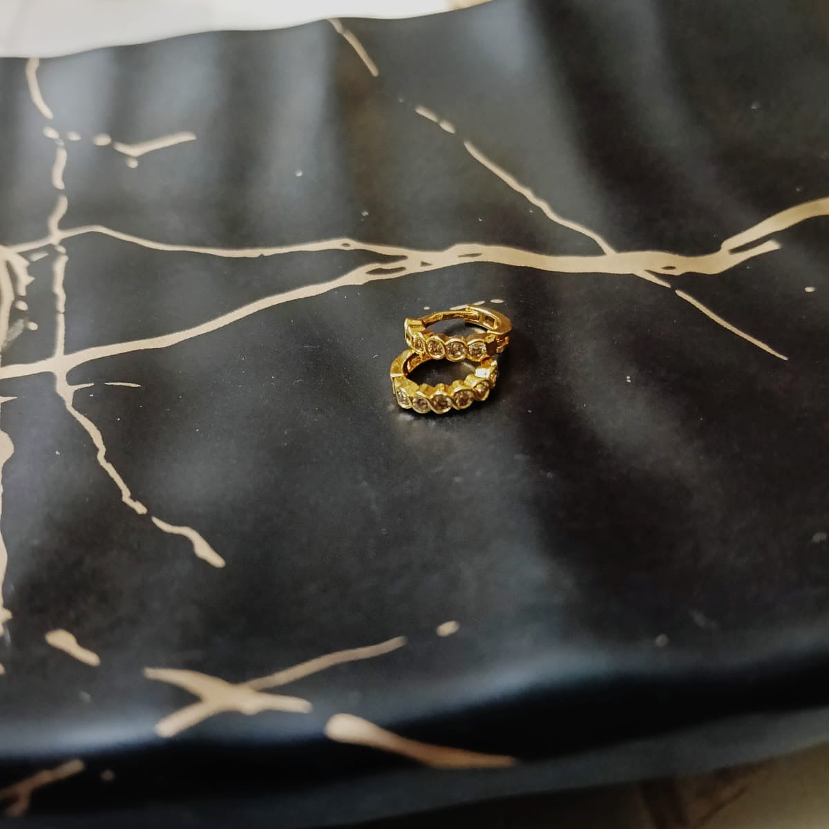 Gold-Toned Pave Star Huggie Hoops (Mini-Hoop)