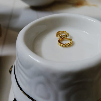 Gold-Toned Pave Star Huggie Hoops (Mini-Hoop)