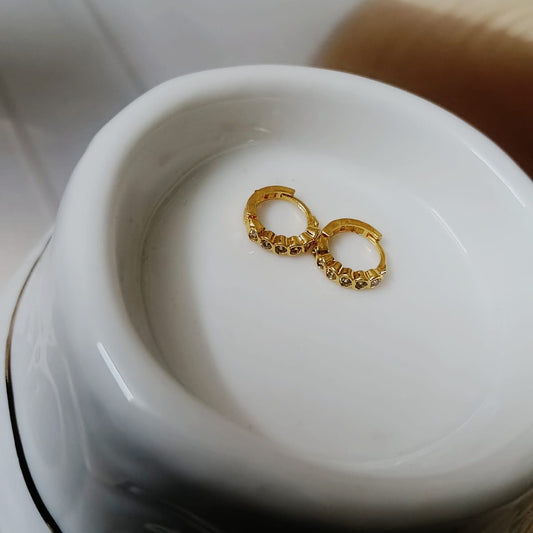 Gold-Toned Pave Star Huggie Hoops (Mini-Hoop)