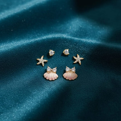 Gold Beach-Themed Earring Combo Set