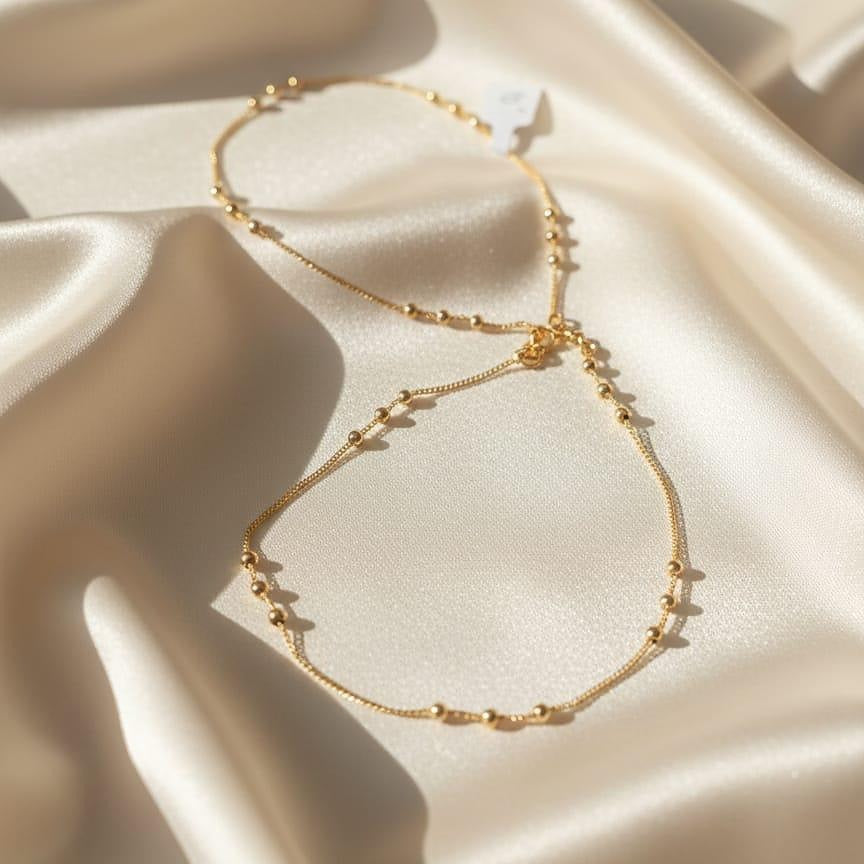  Gold Beaded Station Chain Anklets