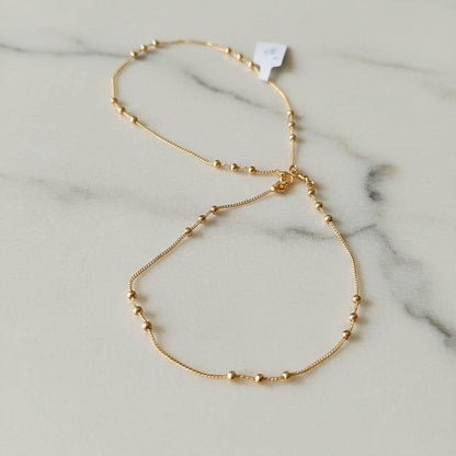 Gold Beaded Station Chain Anklets