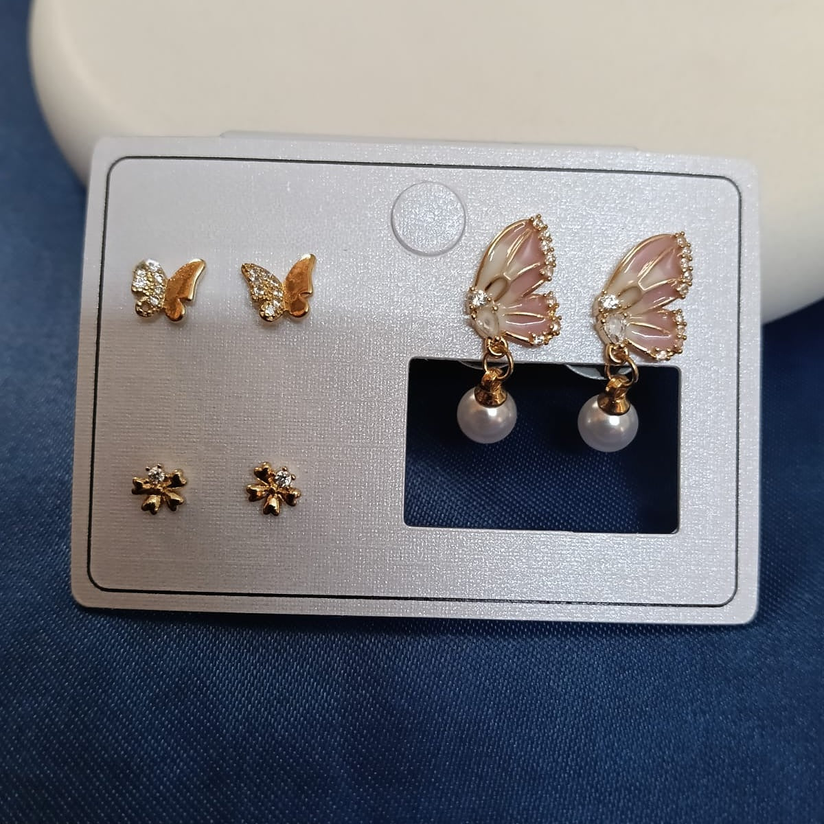 Gold Butterfly & Flower Earring Combo Set