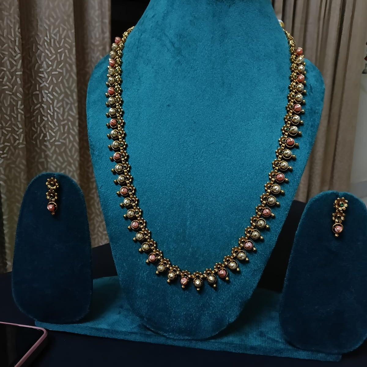 Regal Antique Gold Long Hara with Ruby Accents