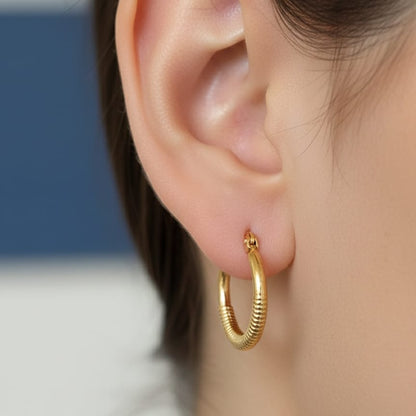 Gold Round Textured Hoop Earrings
