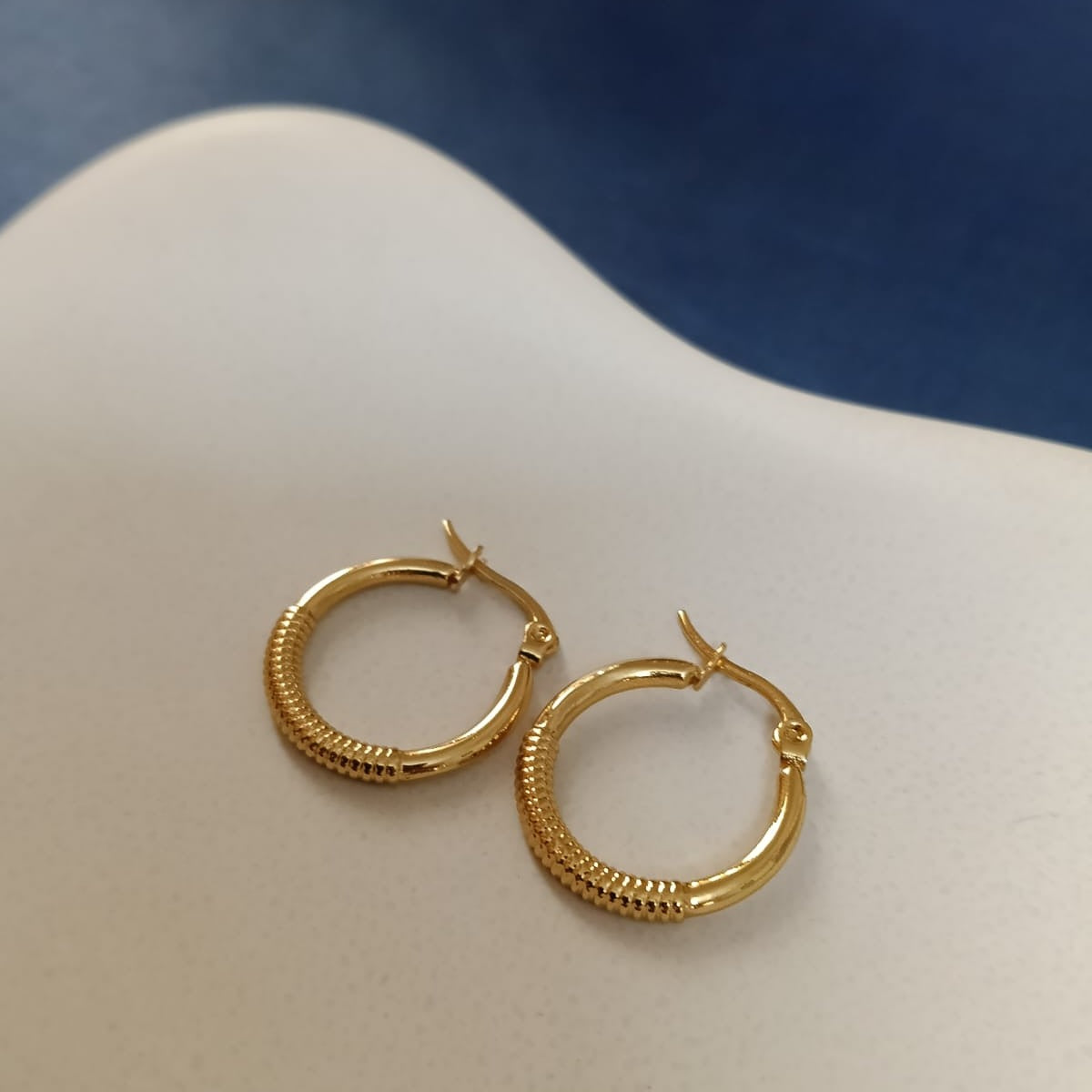 Gold Round Textured Hoop Earrings