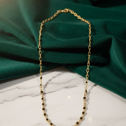 Long Gold Satellite Chain with Black Beads