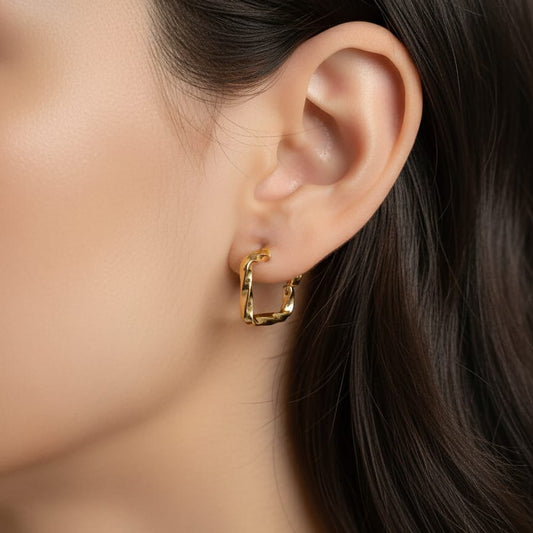 Gold Square Textured Hoop Earrings