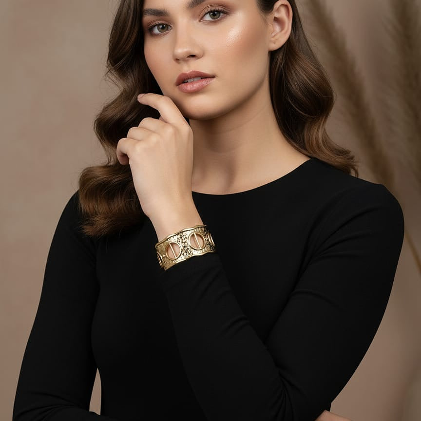 Gold Textured Cuff Bangle