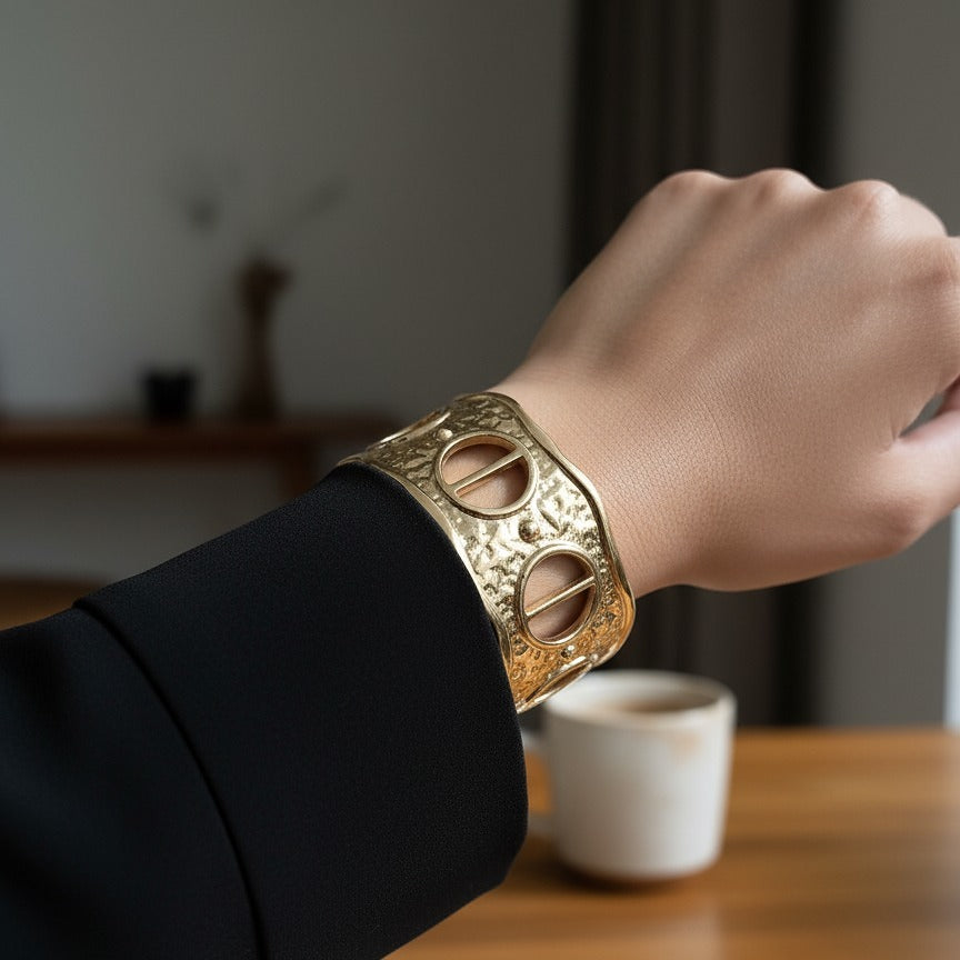 Gold Textured Cuff Bangle