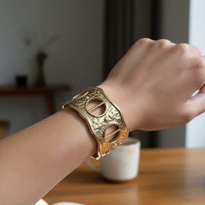 Gold Textured Cuff Bangle