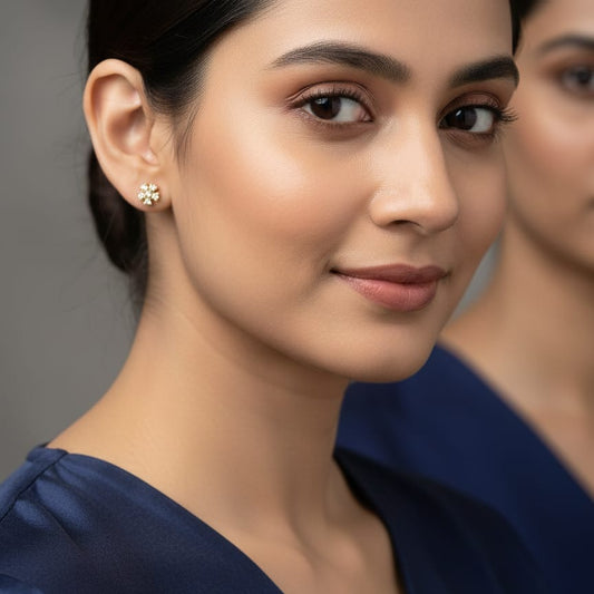 Gold and Gemstone Flower/Star Stud Earrings