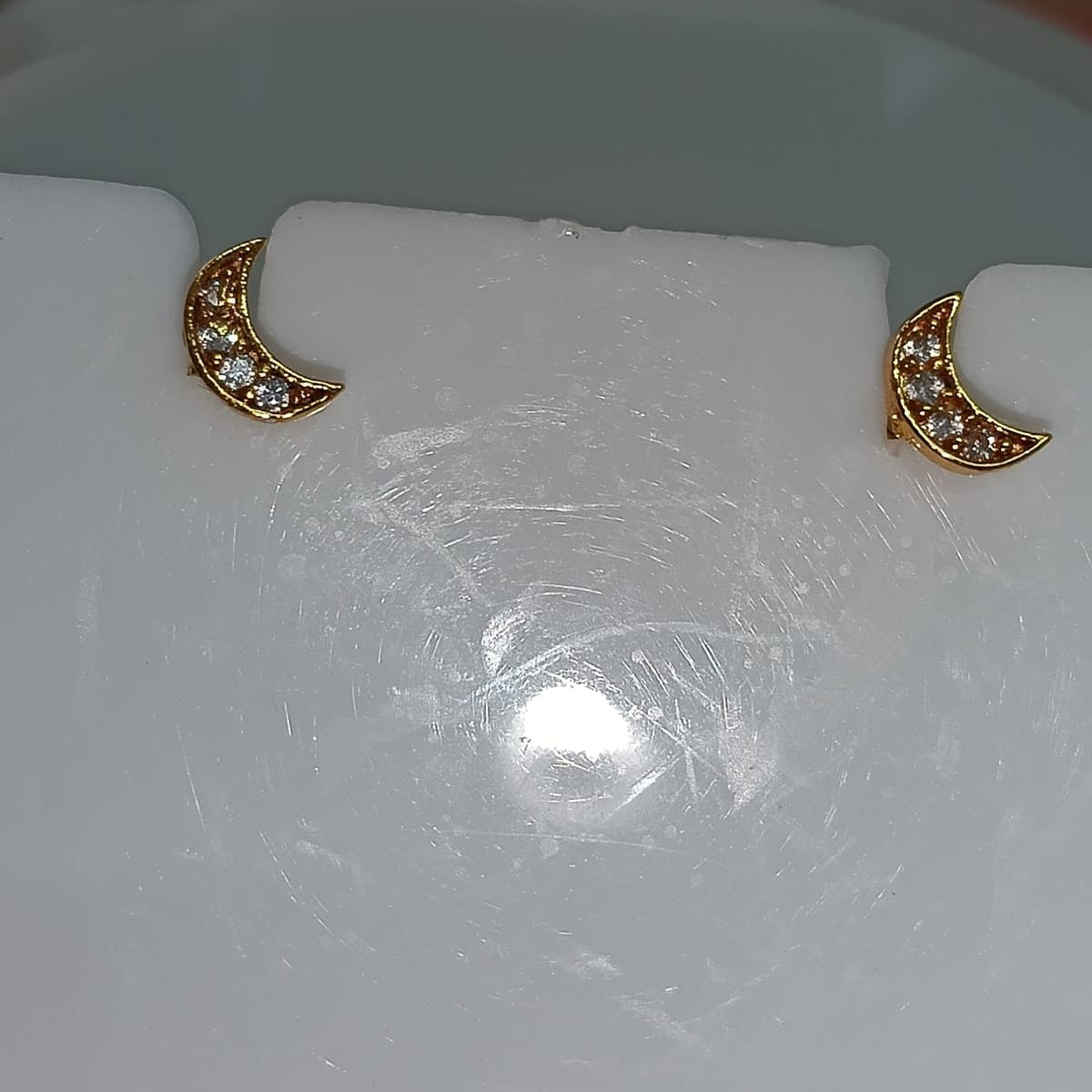 Gold and Pave Crescent Moon Stud Earrings
