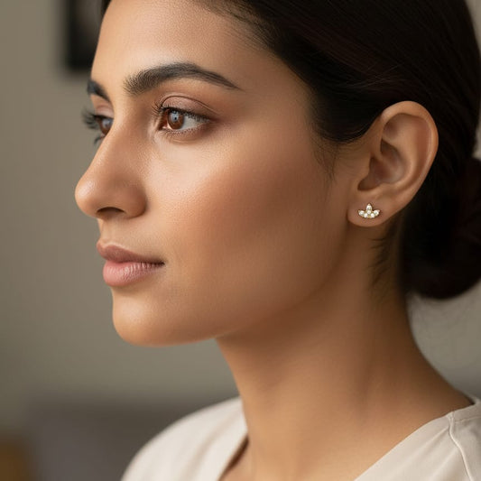 Gold and Pave Leaf/Petal Stud Earrings