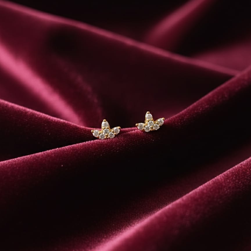 Gold and Pave Leaf/Petal Stud Earrings