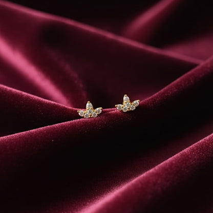 Gold and Pave Leaf/Petal Stud Earrings