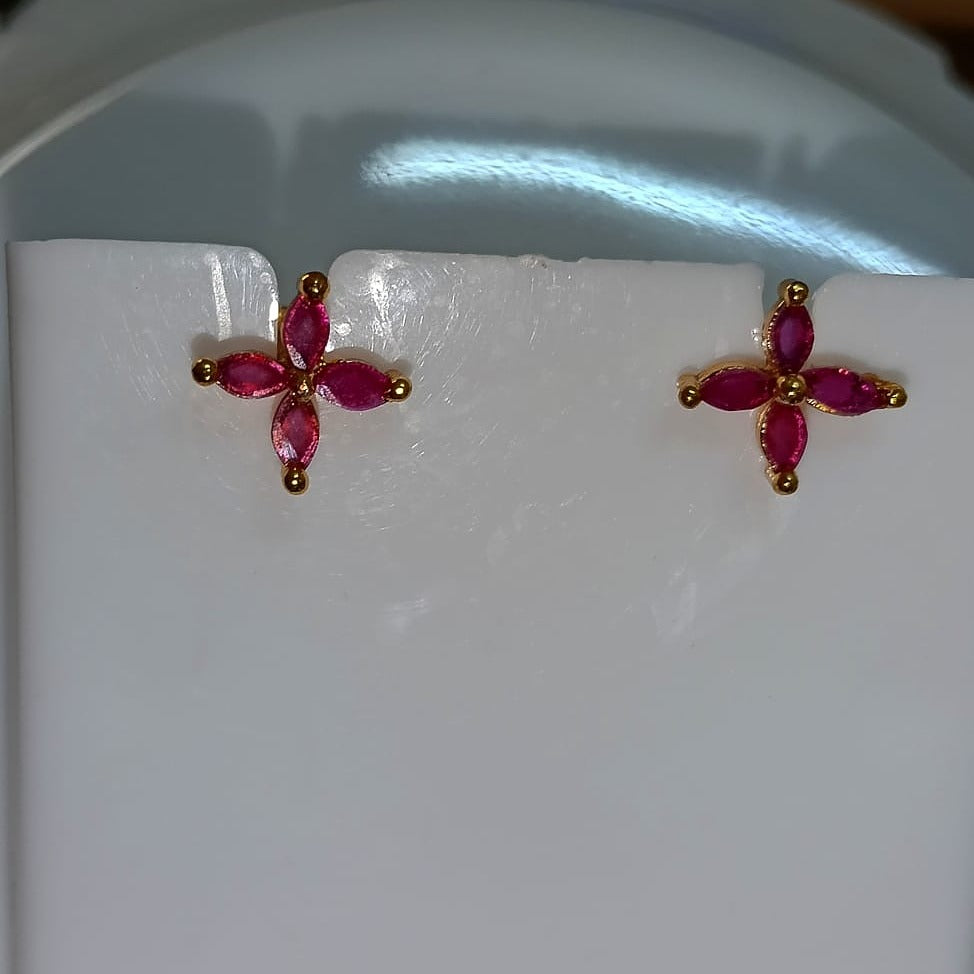 Gold and Peach Gemstone Flower Stud Earrings