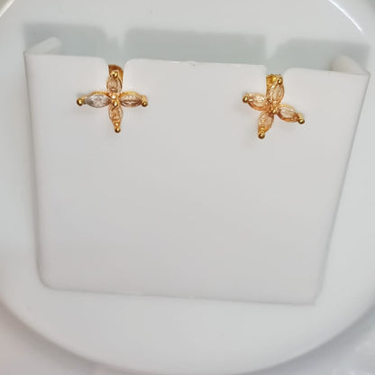 Gold and Peach Gemstone Flower Stud Earrings