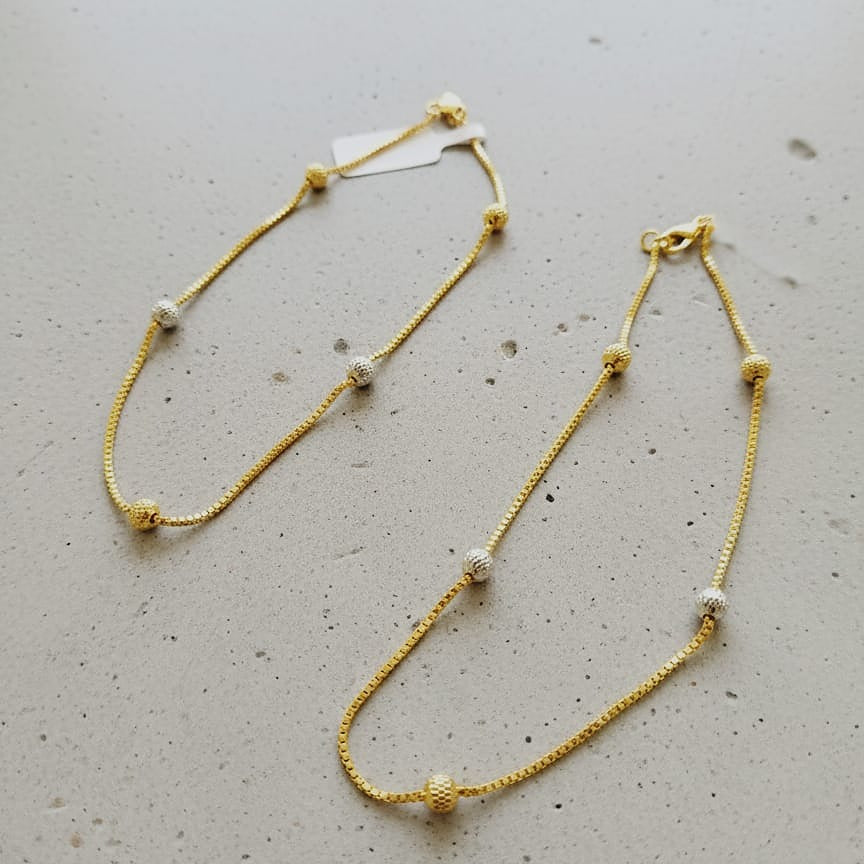 Gold and Silver Beaded Box Chain Anklets