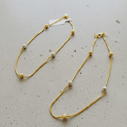 Gold and Silver Beaded Box Chain Anklets