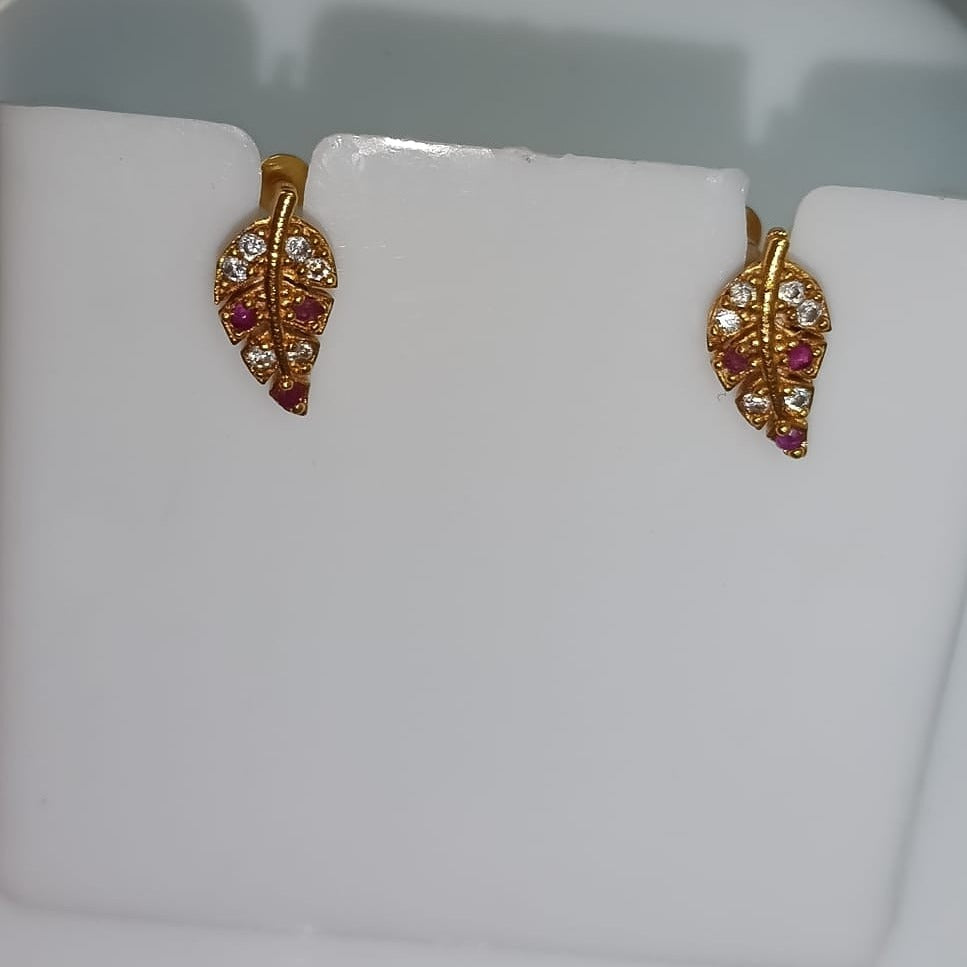 Gold and Two-Tone Gemstone Leaf Stud Earrings