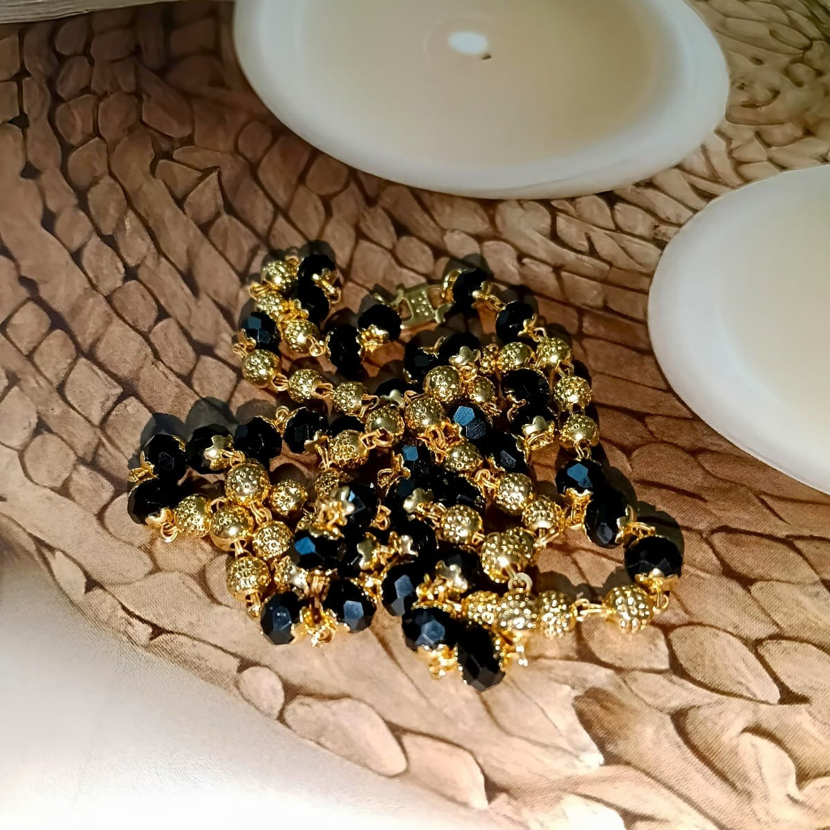 Gold and black beaded necklace